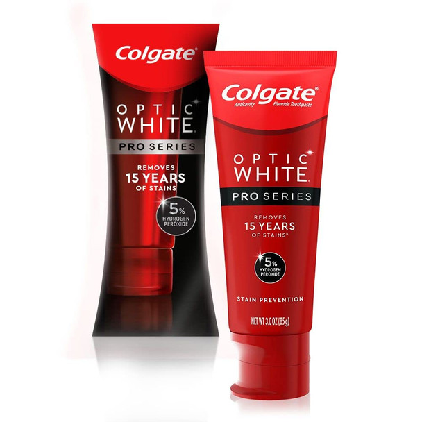 Colgate Optic White Pro Series Whitening Toothpaste with 5% Hydrogen Peroxide, Stain Prevention, 3 Oz Tube