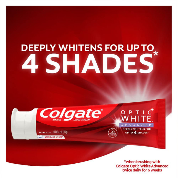 Colgate Optic White Advanced Teeth Whitening Toothpaste, Sparkling White, 4.5 Oz, 2 Pack