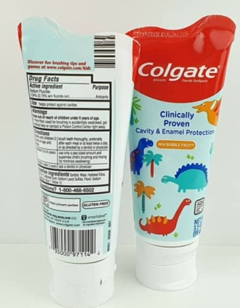 Colgate Kids 3.5 oz 3-Pack Dinosaurs Mild Bubble Fruit Flavor Toothpaste Fluoride Cavity & Enamel Protection