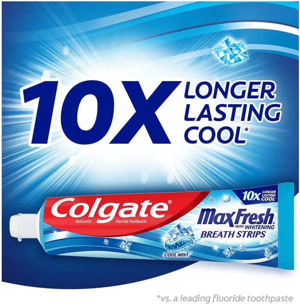 Colgate Max Fresh Toothpaste with Mini Breath Strips, Cool - Mint, 6 Ounce (Pack of 1)