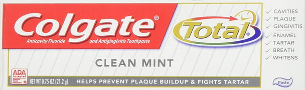 Colgate Total Toothpaste, Anticavity Fluoride and Antigingivitis, Clean Mint Travel Size, TSA Aproved, 0.75 Oz (12 Pack)