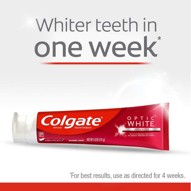 Colgate Optic White Whitening Toothpaste, Sparkling White - 5 ounce (3 Pack)