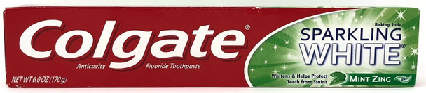 Colgate Sparkling White Baking Soda Anticavity Fluoride Gel Toothpaste, Mint Zing, 6 oz (Pack of 3)