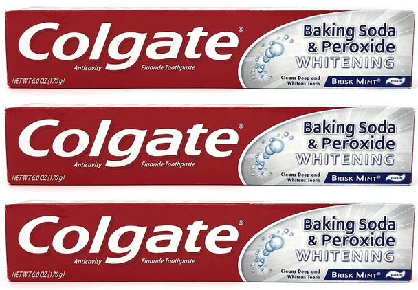 Colgate Baking Soda and Peroxide Whitening Toothpaste, Brisk Mint, 6 oz (Pack of 3)