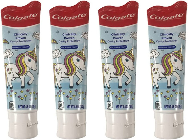 Colgate Unicorn Anticavity Kids Toothpaste with Fluoride for Ages 2+, ADA-Accepted, Bubble Fruit Flavor - 4.6 Ounces (4 Pack)