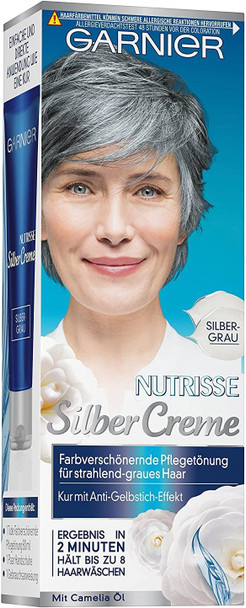 Garnier Nutrisse Silver Cream Colour: Silver Grey Contents: 80 ml - Colour-Enhancing Care Tint for Radiant Grey Hair Tint