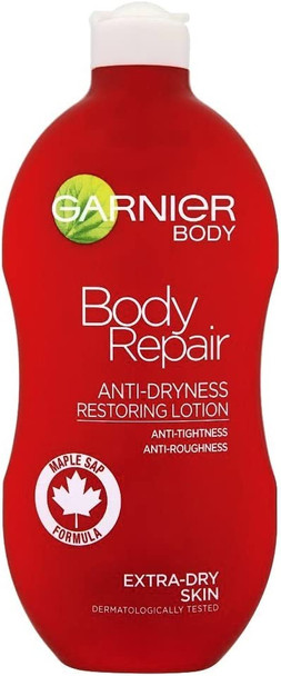 Garnier Body Repair Restoring Moisturiser 400ml, With Nourishing & Soothing Canadian Maple Sap, 24 Hour Hydration, For Extra Dry Rough Skin, Fast Absorbing & Non-Greasy