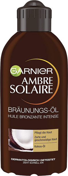 Garnier Tanning Oil for Face and Body, Nourishing Sun Oil for Gently Tanned Skin, Ambre Solaire with Coconut Fragrance, 1 x 200 ml