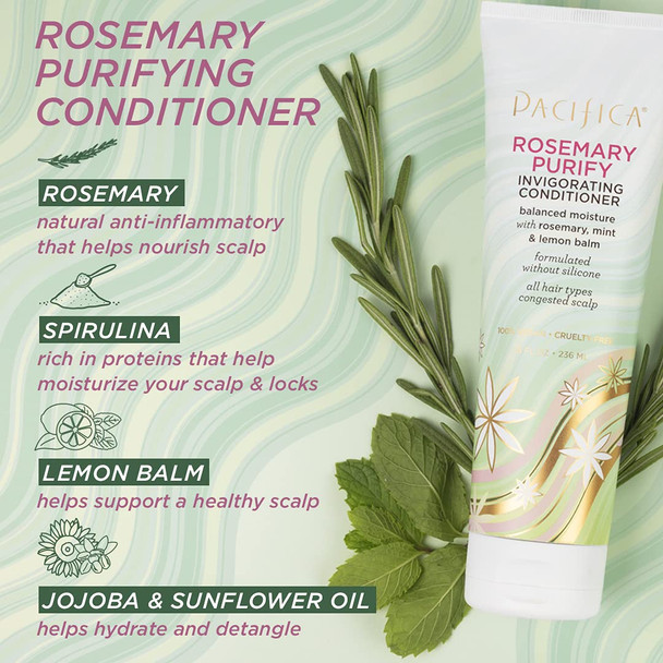 Pacifica Beauty Rosemary Purify Invigorating Shampoo + Rosemary Purify Invigorating Conditioner | Detox Scalp and Hair from Product Buildup & Excess Oil | 100% Vegan & Cruelty | Sulfate + Paraben Free