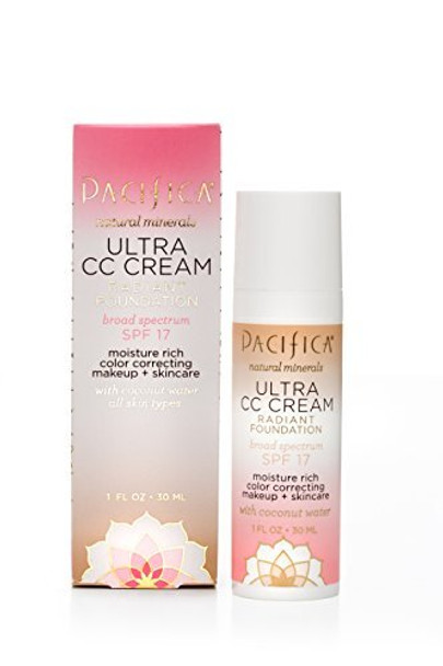 Pacifica Beauty Ultra CC Cream Radiant Foundation with Broad Spectrum SPF 17, Warm/Light Color, 100% Vegan & Cruelty Free, 1 Fl Oz