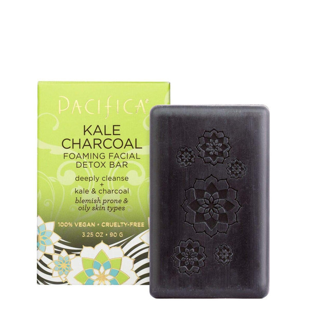 Pacifica Beauty Kale Charcoal Foaming Facial Detox Bar For Oily Skin Types, Coconut, 3.25 Oz