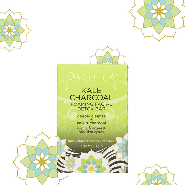 Pacifica Beauty Kale Charcoal Foaming Facial Detox Bar For Oily Skin Types, Coconut, 3.25 Oz