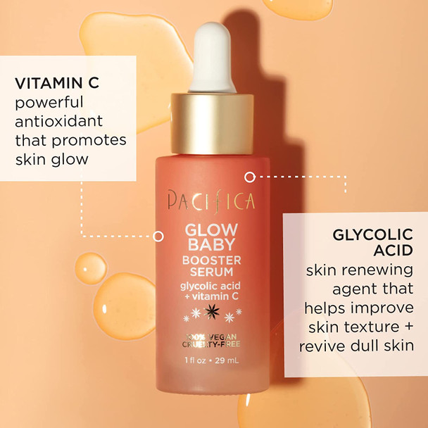 Pacifica Beauty, Glow Baby Booster Serum For Face, Vitamin C and Glycolic acid, Brightens and Supports, For All Skin Types, Fragrance Free, Clean Skin Care, Vegan and Cruelty Free