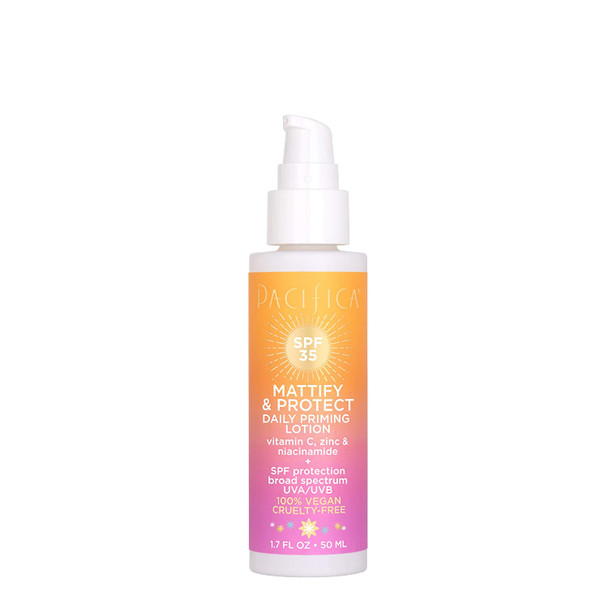 Pacifica Beauty, Mattify & Protect Daily Priming Lotion SPF 35, Broad Spectrum UVA/UVB Protection, Vitamin C, Zinc, Niacinamide, Vegan + Cruelty Free