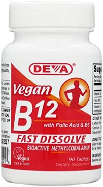 Deva Vegan Vitamin B-12 Fast Dissolve Lozenges 90 Tablets (2 Pack)