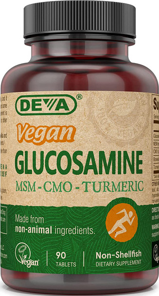 Deva Vegan Vitamins Vegan Glucosamine 500mg, Non-Shellfish, Non-GMO, 90 Tablets, 1-Pack