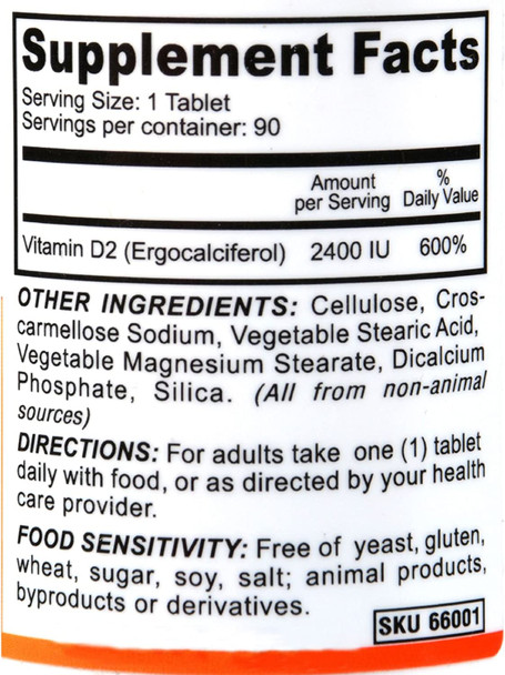 Deva Vegan Vitamin D - 2400 IU - Gluten Free - Yeast Free - 90 Tablets (Pack of 2)