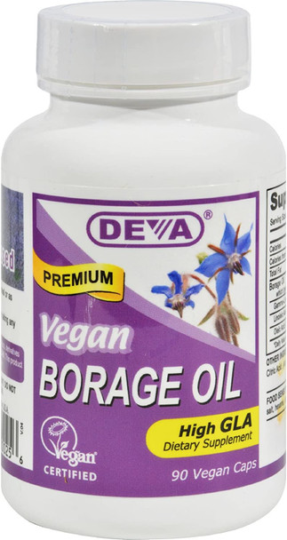 Deva Vegan Borage Oil - 500 mg - Omega-6 GLA - Gluten Free - 90 Vegan Capsules (Pack of 2)