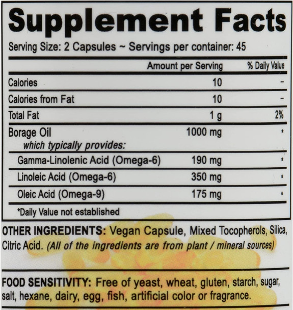 Deva Vegan Borage Oil - 500 mg - Omega-6 GLA - Gluten  - 90 Vegan Capsules (Pack of 2) Deva Vegan Borage Oil - 500 mg - Omega-6 GLA - Gluten  - 90 Vegan Capsules (Pack of 2)