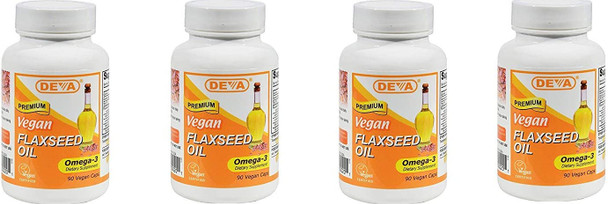 Deva Vegan Vitamins Flax Seed Oil, 500 MG, Vegan, 90 Vcap (4 pack)