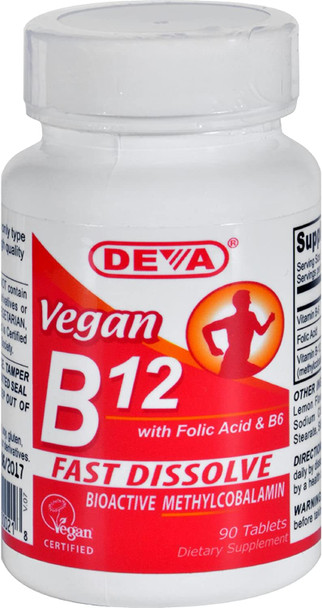 Deva Vegan B12 Sublingual - Vegan Certified - Gluten Free - 90 Sublingual Tablets