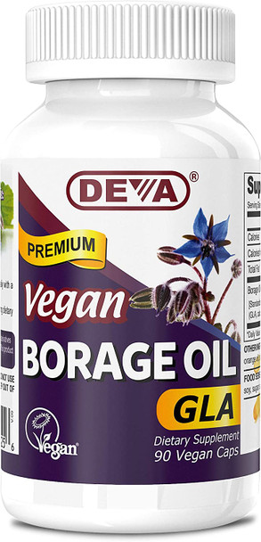 Deva Vegan Vitamins, Borage Oil 500mg, Rich Source of Omega-6 Fatty Acid GLA (Gamma linolenic Acid), Cold-Pressed & Unrefined, 90 Tablets, 1-Pack