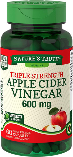 Nature's Truth Apple Cider Vinegar 600 mg Quick Release Capsules Triple Strength - 60 ct, Pack of 5