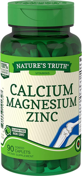 Calcium Magnesium Zinc Supplement | 90 Caplets | Non-GMO, Gluten Free | by Nature's Truth