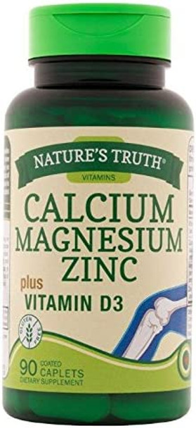 Nature's Truth Calcium, Magnesium, Zinc Plus Vitamin D3 Supplements, 90 Count (Pack of 3)