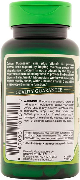 Nature's Truth Calcium, Magnesium, Zinc Plus Vitamin D3 Supplements, 90 Count (Pack of 3)