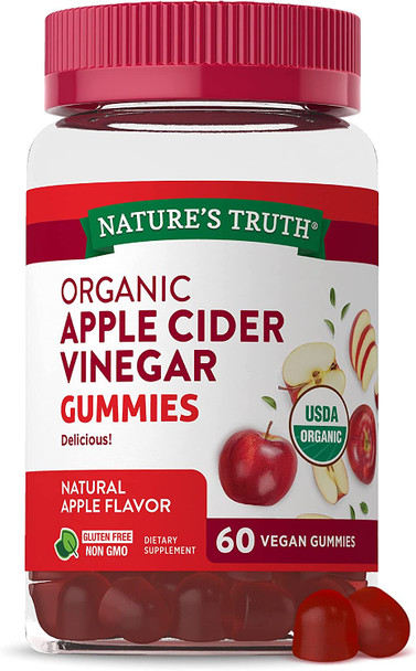 Organic Apple Cider Vinegar Gummies | 60 Count | Vegan, Gluten  & Non-GMO | USDA  Organic | Apple Flavor | by Nature's Truth Organic Apple Cider Vinegar Gummies | 60 Count | Vegan, Gluten  & Non-GMO | USDA  Organic | Apple Flavor | by Nature's Truth