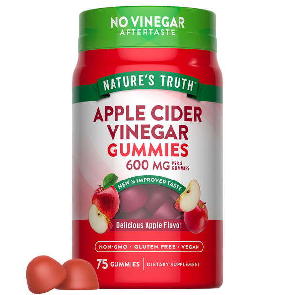 Nature's Truth Apple Cider Vinegar Gummies | 600 mg | 75 Gummies | Apple Flavor | Vegan Non-GMO & Gluten Free Supplement