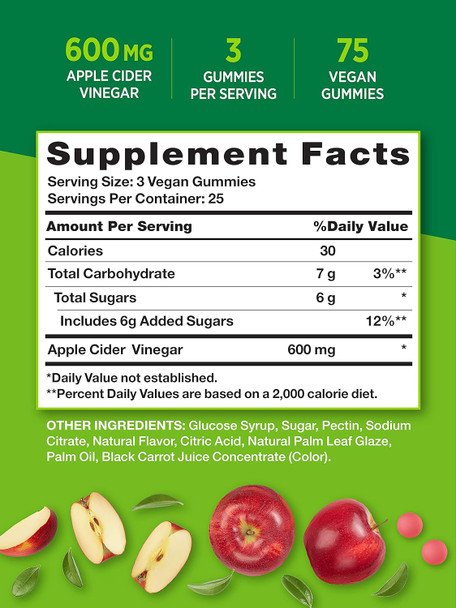 Nature'S Truth Apple Cider Vinegar 600Mg Vegan Gummies, 75 Count