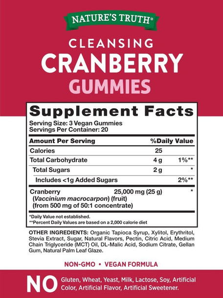 Cranberry Gummies | 60 Count | Vegan, Non-GMO & Gluten Free Supplement | Supports Urinary Tract Health | Cranberry Mango Flavor | by Natures Truth