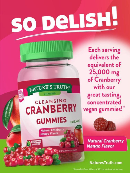 Cranberry Gummies | 60 Count | Vegan, Non-GMO & Gluten Free Supplement | Supports Urinary Tract Health | Cranberry Mango Flavor | by Natures Truth