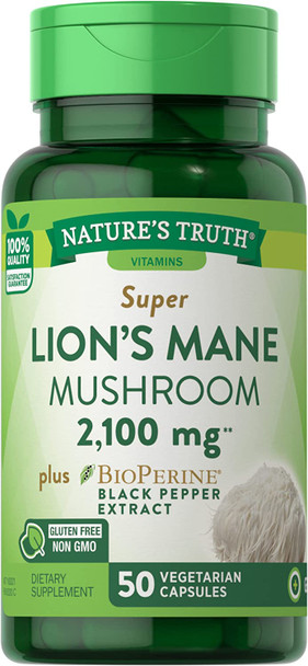 Lions Mane Mushroom Supplement | 2100mg | 50 Capsules | Vegetarian, Non GMO & Gluten Free Extract | by Nature's Truth