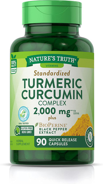 Nature's Truth Turmeric Curcumin 2000 mg, with 95% Standardized Curcuminoids and Bioperine, Non-GMO, Gluten  Supplement, 90 Capsules Nature's Truth Turmeric Curcumin 2000 mg, with 95% Standardized Curcuminoids and Bioperine, Non-GMO, Gluten  Supplement, 90 Capsules