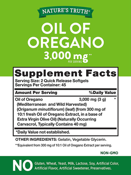 Oregano Oil Softgel Capsules | 90 Count | Contains Carvacrol | Non-GMO, Gluten Free | by Nature's Truth