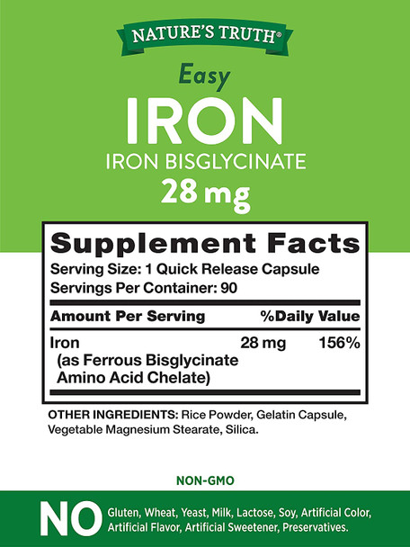 Nature's Truth Easy Iron 28Mg, 90 Count