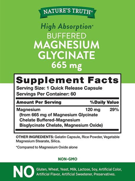 Magnesium Glycinate Capsules | 665mg | 60 Count | Non-GMO, Gluten Free Supplement | by Nature's Truth