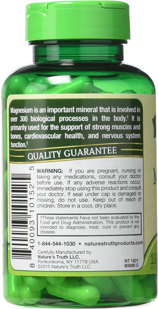 Nature's Truth 400 mg Magnesium Triple Complex Supplement, 100 Count
