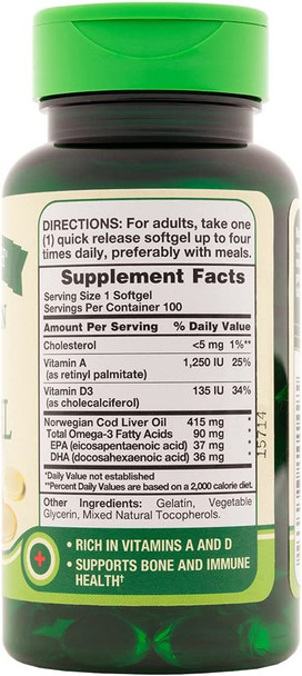 Nature's Truth Norwegian COD Liver Oil Supplement, 100 Count