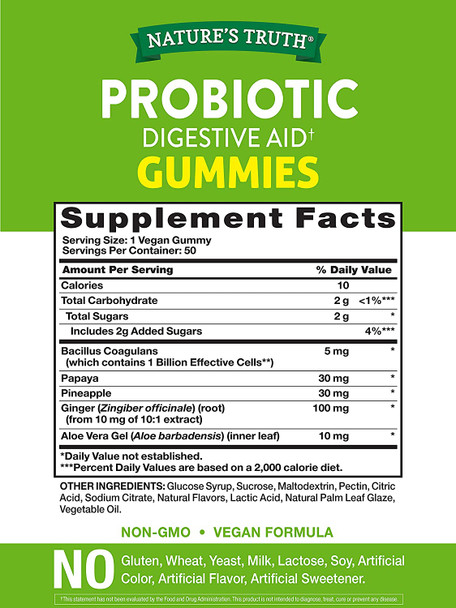 Probiotic Gummies | 50 Count | Vegan, Non-GMO & Gluten Free Digestive Health Supplement | by Natures Truth
