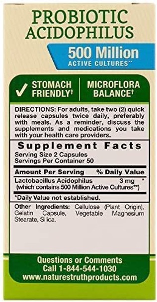 Nature's Truth Probiotic Acidophilus 3 mg Dietary Supplement Quick Release Capsules - 100 ct, Pack of 3