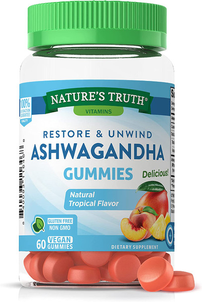 Ashwagandha Gummies | Vegan, Non-GMO, & Gluten Free | 60 Tropical Flavor Gummies | by Natures Truth