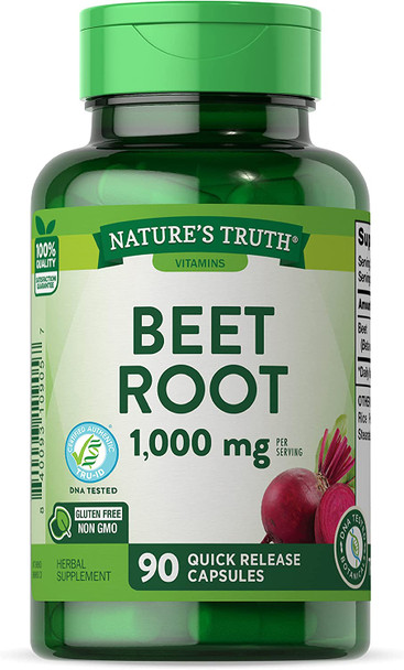 Nature's Truth Beet Root Capsules | 1000mg | 90 Pills | Herbal Extract | Gluten Free, Non-GMO Supplement, 90 Count