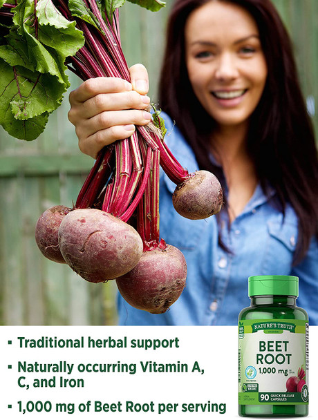 Nature's Truth Beet Root Capsules | 1000mg | 90 Pills | Herbal Extract | Gluten Free, Non-GMO Supplement, 90 Count