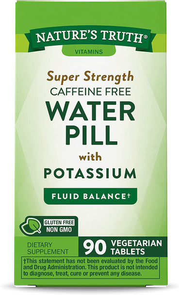Nature's Truth Super Strength Water Pill with Potassium | 90 Count | Caffeine  | Vegetarian, Non-GMO, Gluten