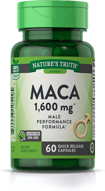 Maca Root 1600 mg | 60 Powder Capsules | Male Performance Pills | Non-GMO, Gluten Free | by Nature's Truth