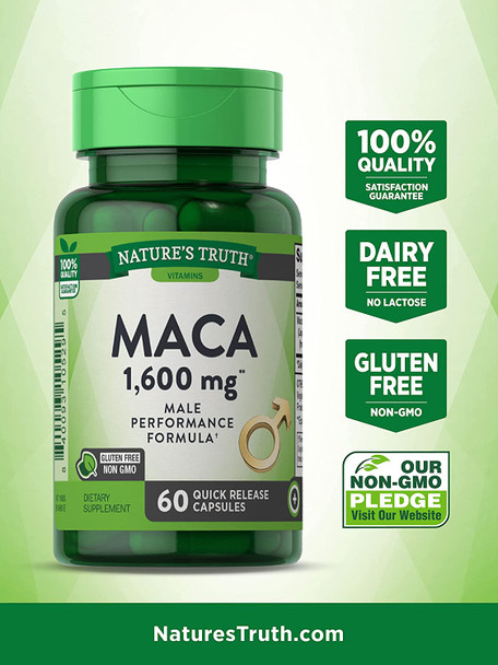Maca Root 1600 mg | 60 Powder Capsules | Male Performance Pills | Non-GMO, Gluten Free | by Nature's Truth